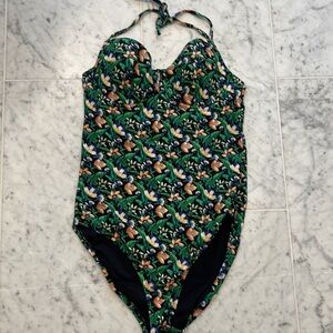 J Crew Balconette One Piece Swimsuit Black ditsy floral 10​